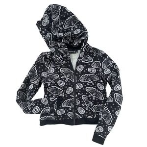 Sourpuss Skull Moth Print Zip Up Hoodie Medium Black White Goth Punk Alternative